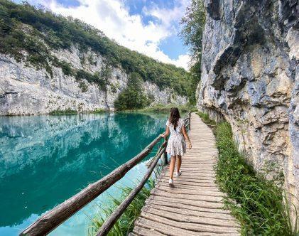 Girl walking in Plitvice lakes national park