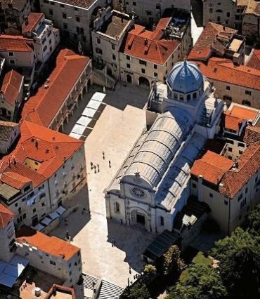 Arial view on St. James cathedral in Sibenik city